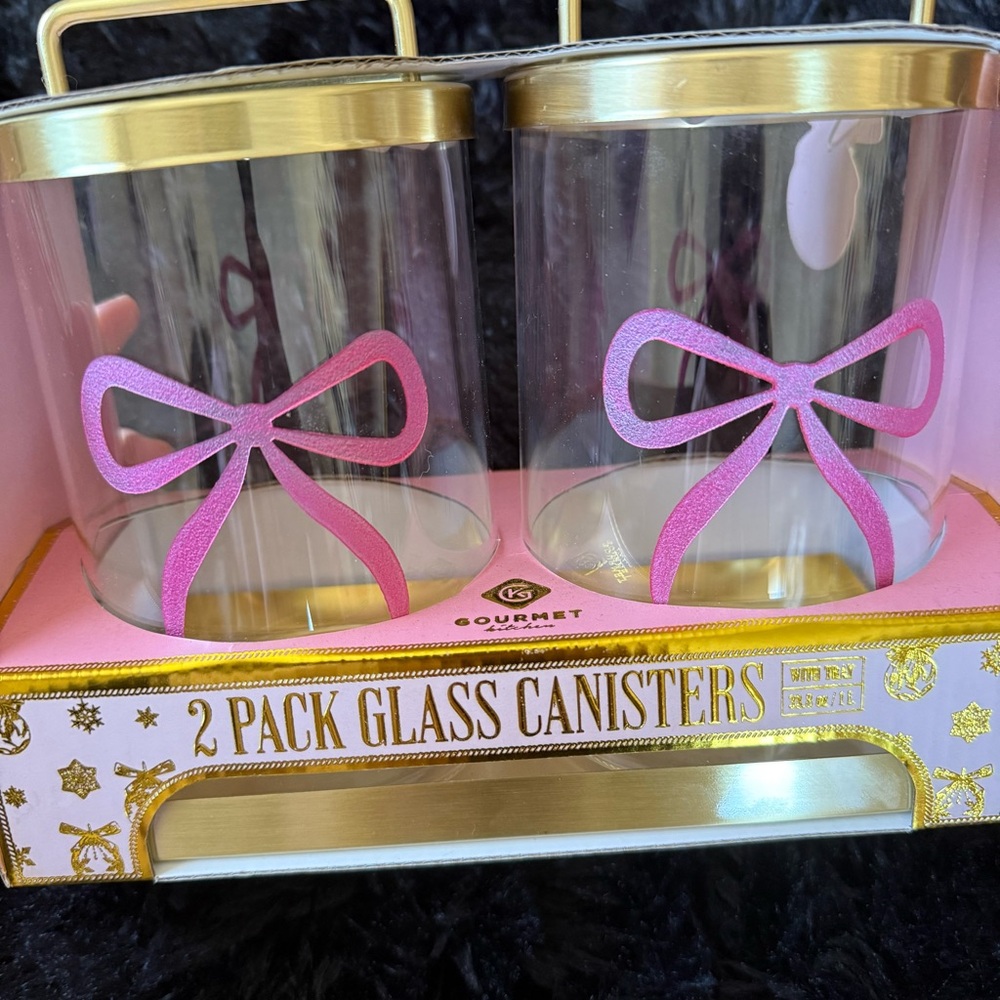 2-Pack Glass Canisters with Pink Bow Design - Picture 2 of 4